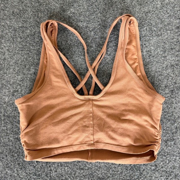 Alo Yoga Ribbed Bra Top Copper Rust Womens Small Strappy Back Cropped Activewear - Picture 3 of 6